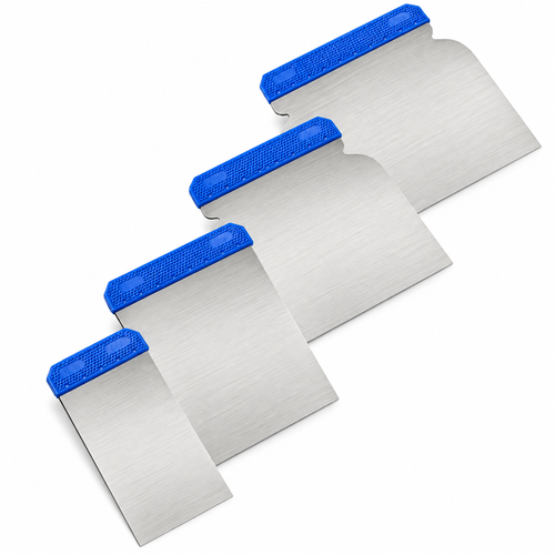 Four scraper blades arranged from smallest to largest