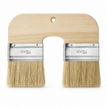 Double-head faux limewash effect brush with wooden handle and two bristle heads