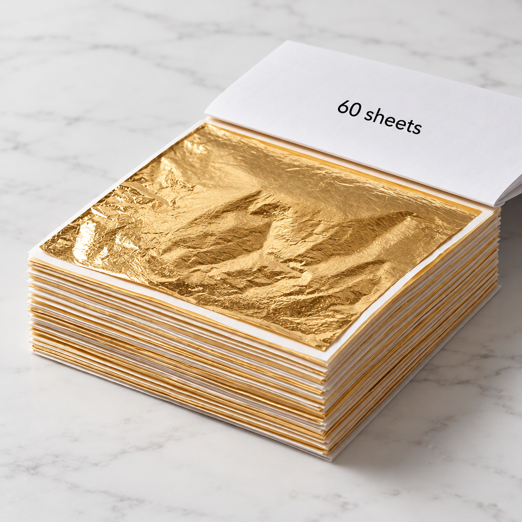 Book of 60 imitation gold leaf sheets separated by tissue