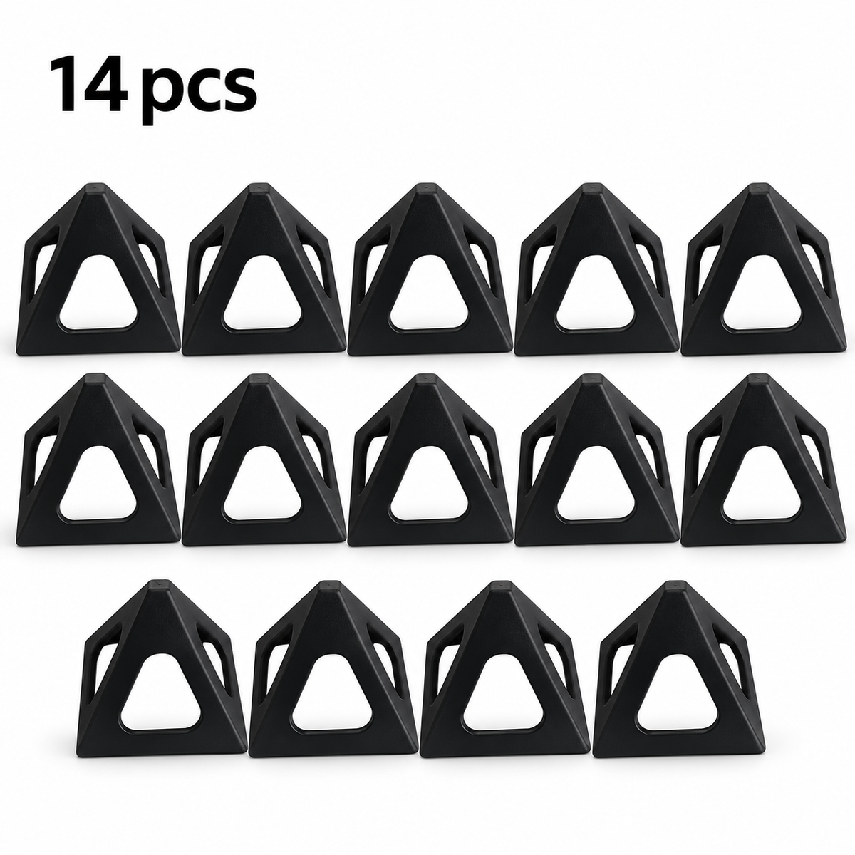 14-piece set of black reusable paint pyramid stands on a white background