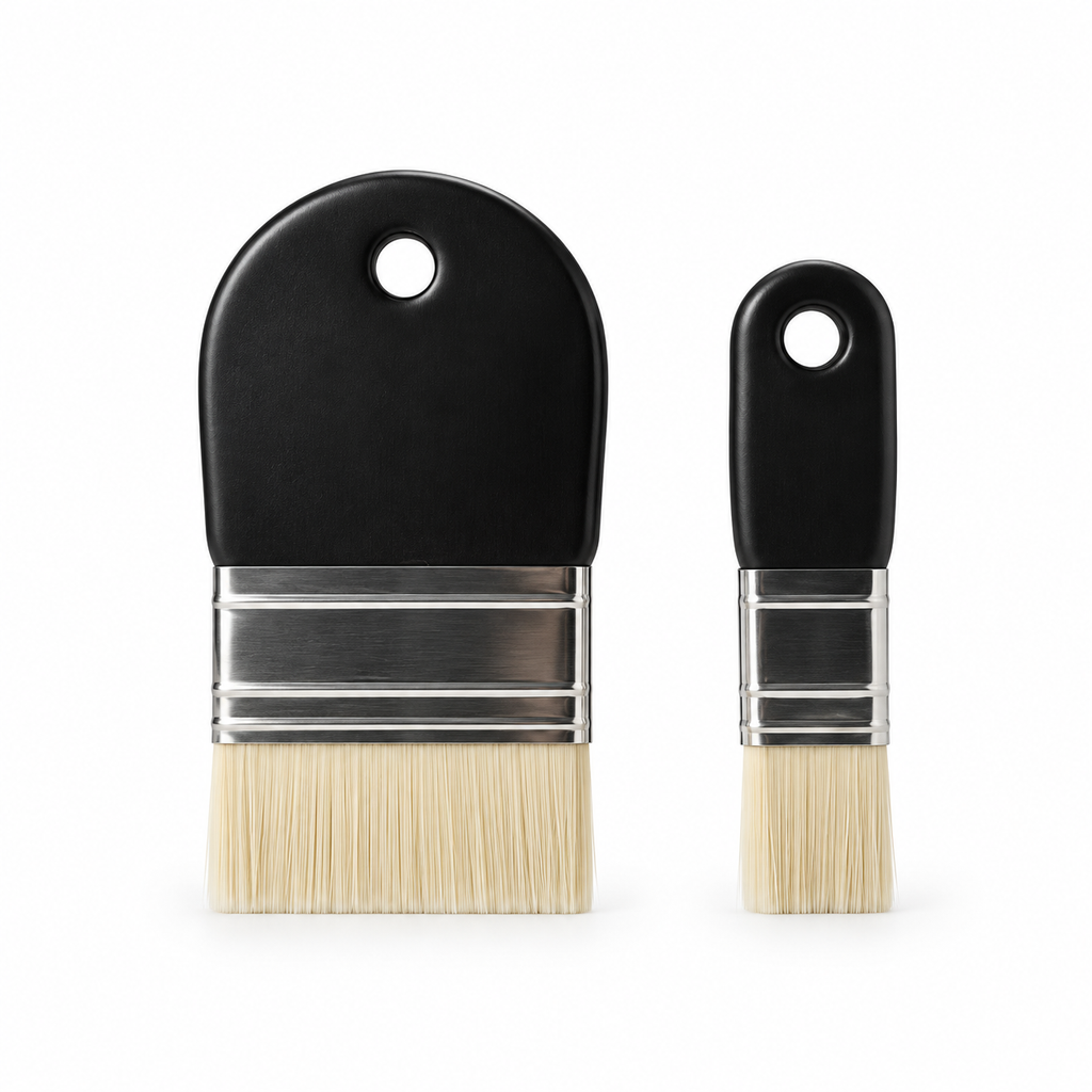 Two-piece flat synthetic-bristle brush set with black coated handles